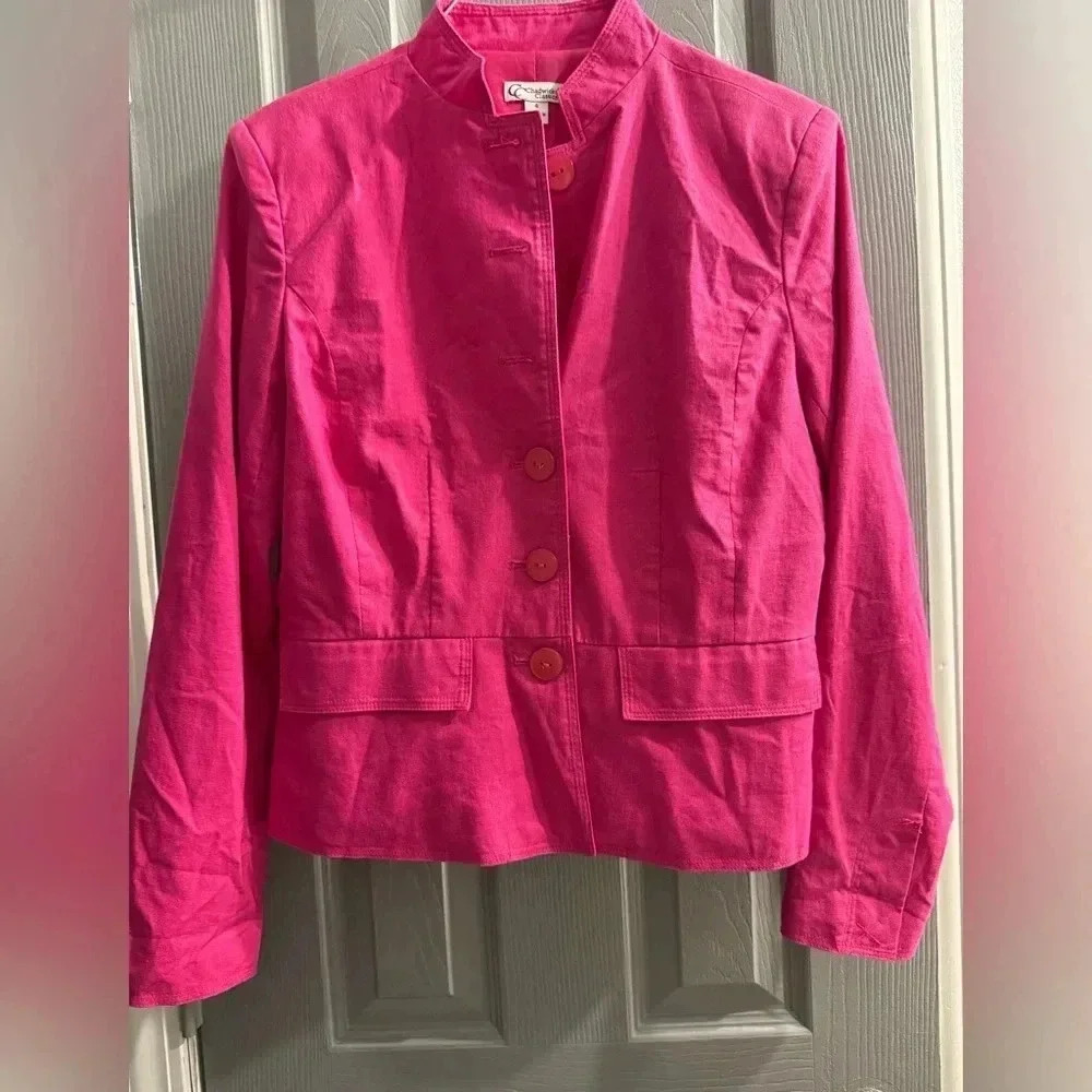 Chadwick’s Classics High collar lined  blazer jacket in pink Linen Blend Size 4
